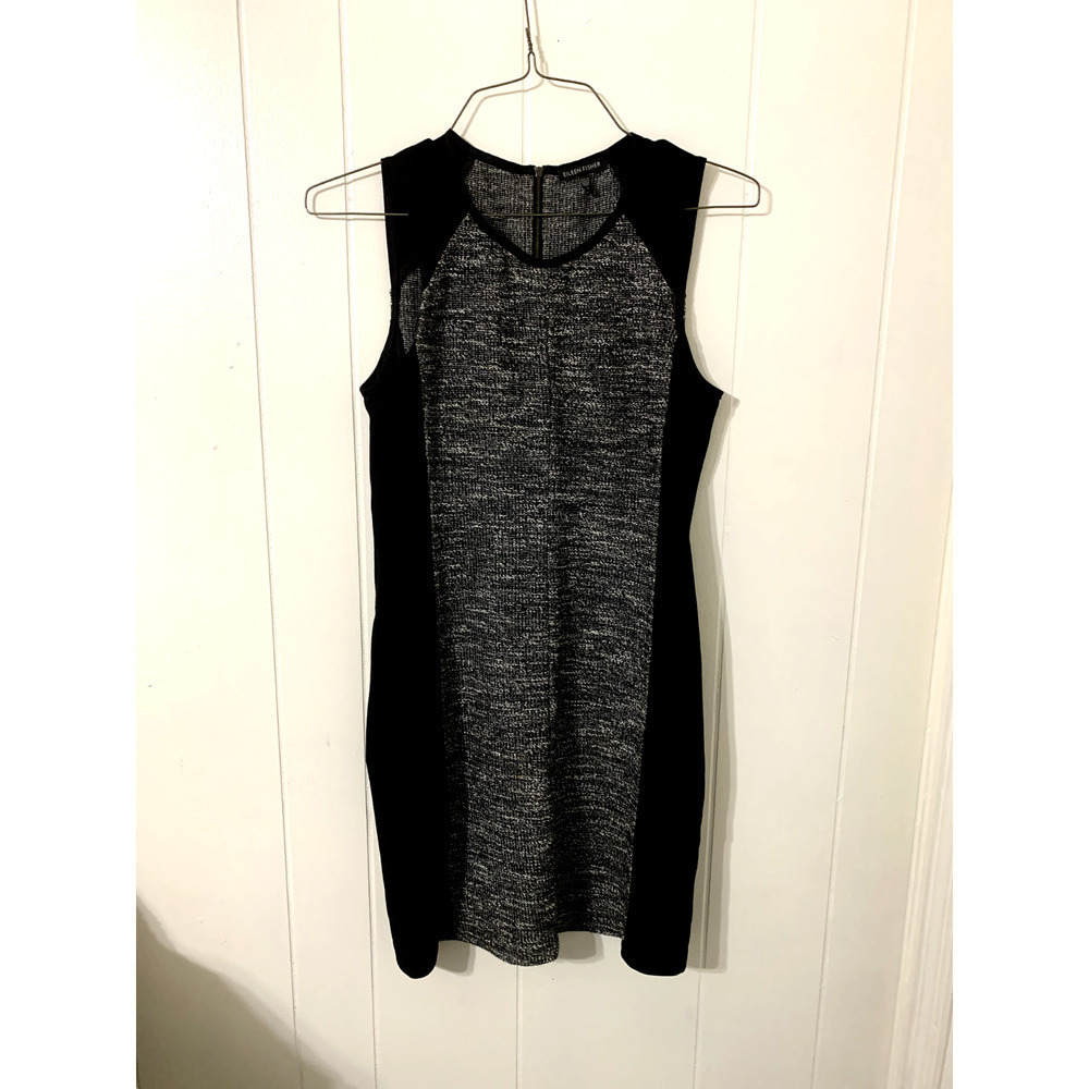 Eileen Fisher Sz S Black Knit White Black Nubby Knit Inset Bodycon Dress Career - Picture 1 of 8